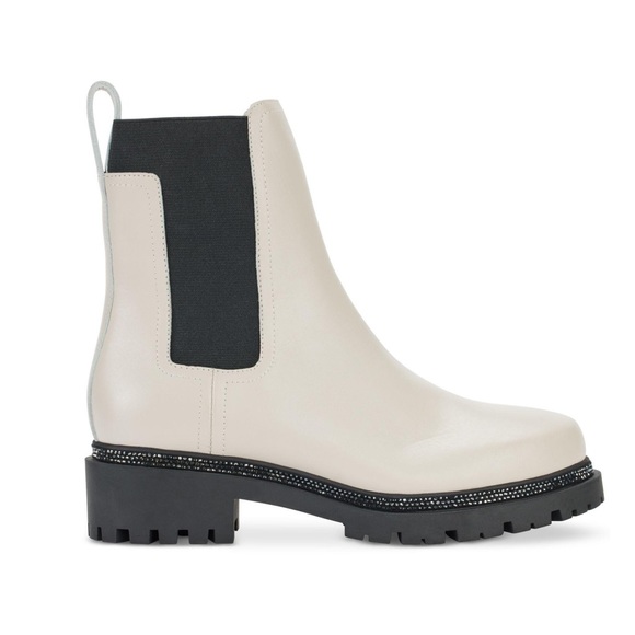 DKNY Womens Ivory Pull Tab Rick Round Toe Block Heel Slip On Leather Chelsea -6 - Picture 1 of 7